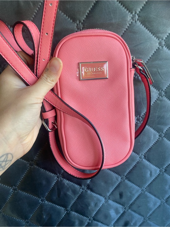 Guess Handbags - GUESS Coral Pink Crossbody Mini Phone Bag
